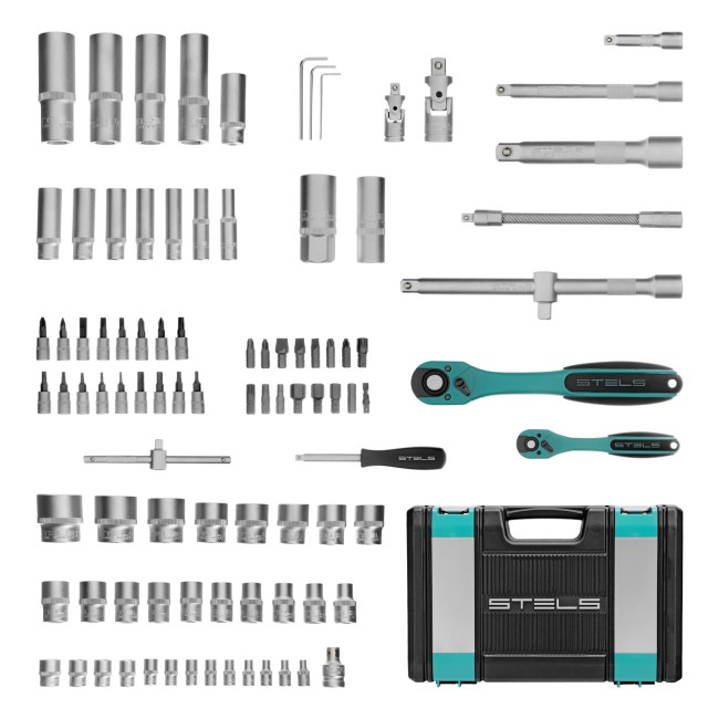 Набор инструментов 1/2", 1/4", CrV 12 гранные головки 94 предмета Stels Набор инструментов 1/2", 1/4", CrV 12 гранные головки 94 предмета Stels