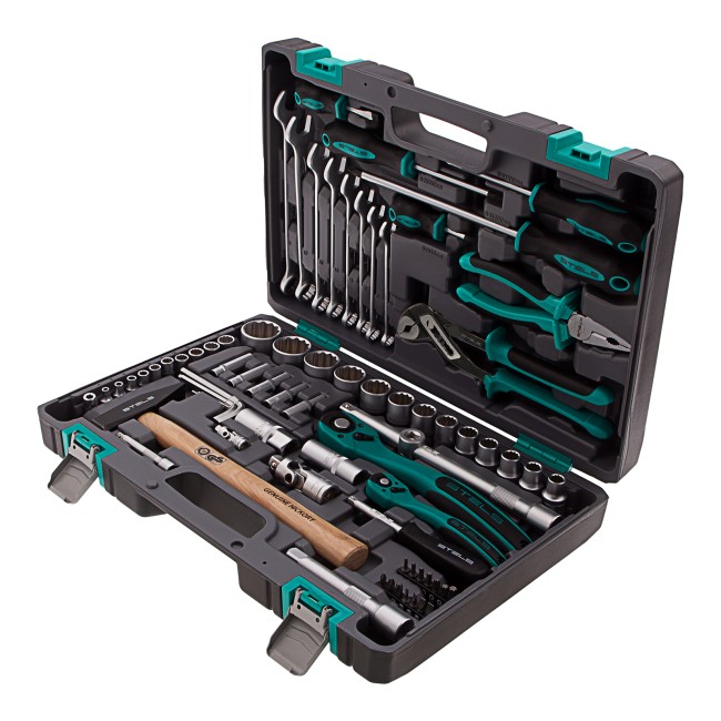 Набор инструментов, 1/2", 1/4", CrV 76 предметов Stels Набор инструментов, 1/2", 1/4", CrV 76 предметов Stels