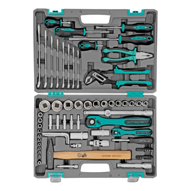 Набор инструментов, 1/2", 1/4", CrV 76 предметов Stels Набор инструментов, 1/2", 1/4", CrV 76 предметов Stels