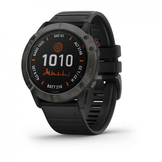 Часы Garmin Fenix 6X Pro Solar титановый серый DLC с черным ремешком