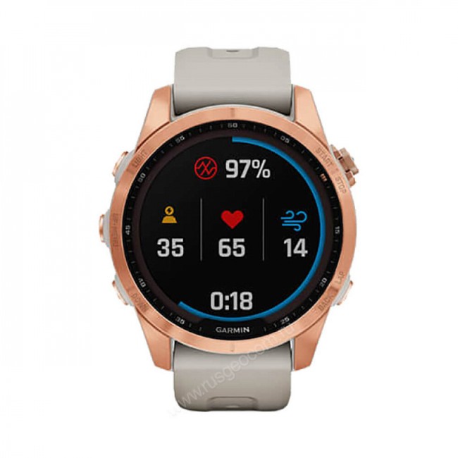 Часы Garmin Fenix 7S Solar цвета розовое золото с песочным силиконовым ремешком Часы Garmin Fenix 7S Solar цвета розовое золото с песочным силиконовым ремешком