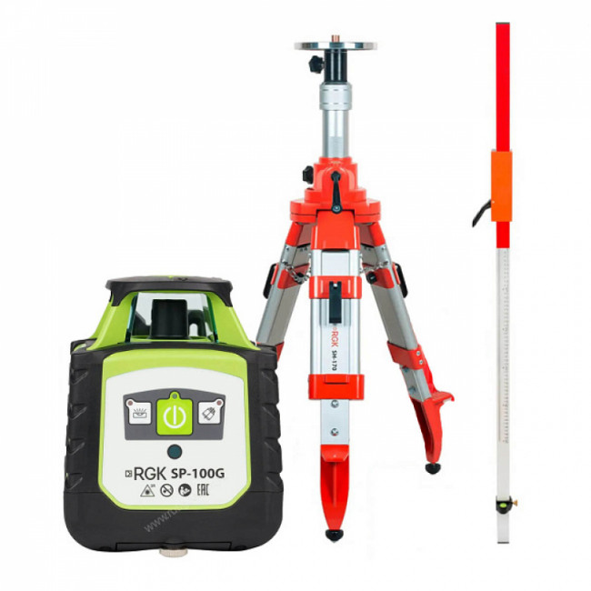 Комплект: ротационный нивелир RGK SP-100G + штатив RGK SH-170, рейка RGK LR-2