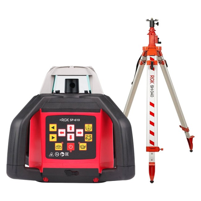 Комплект: ротационный нивелир RGK SP-610 + элевационный штатив RGK SH-340 Комплект: ротационный нивелир RGK SP-610 + элевационный штатив RGK SH-340