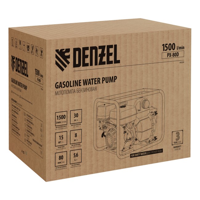 Мотопомпа бензиновая для грязной воды PX-80D Denzel Мотопомпа бензиновая для грязной воды PX-80D Denzel