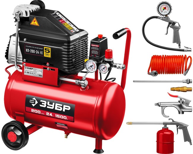 Компрессор безмасляный КП-200-24 Н6 ЗУБР 6 предметов