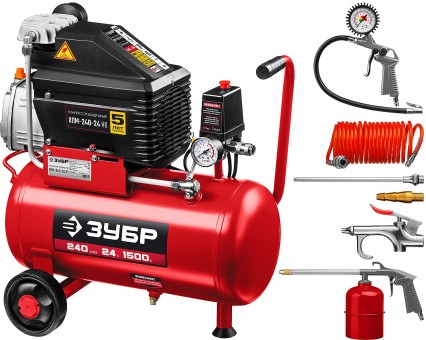 Масляный воздушный компрессор КПМ-240-24 Н6 ЗУБР 6 предметов