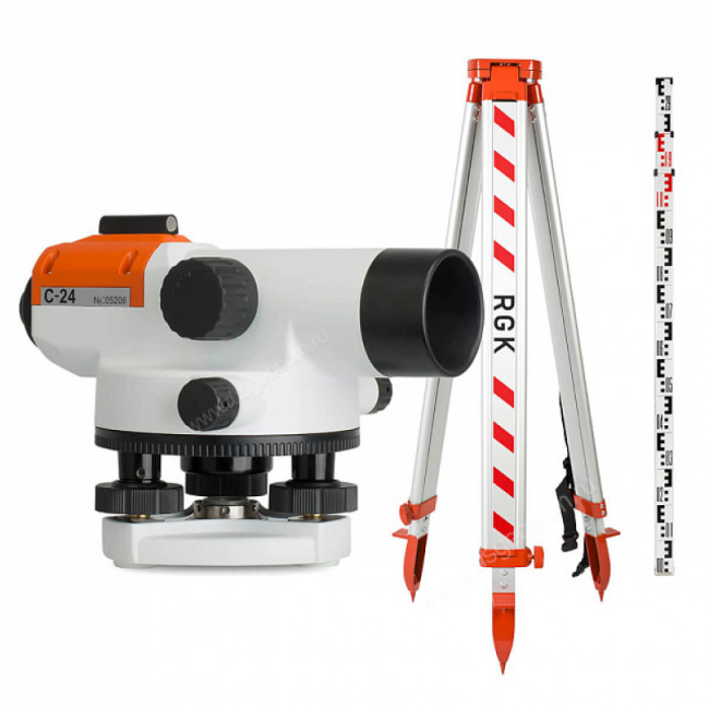 Комплект оптический нивелир RGK C-24 с поверкой + штатив S6-N + рейка AMO S3 Комплект оптический нивелир RGK C-24 с поверкой + штатив S6-N + рейка AMO S3