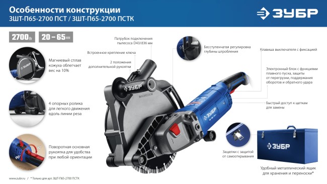 Штроборез (бороздодел) Профессионал ЗШ-П65-2700 ПСТК ЗУБР