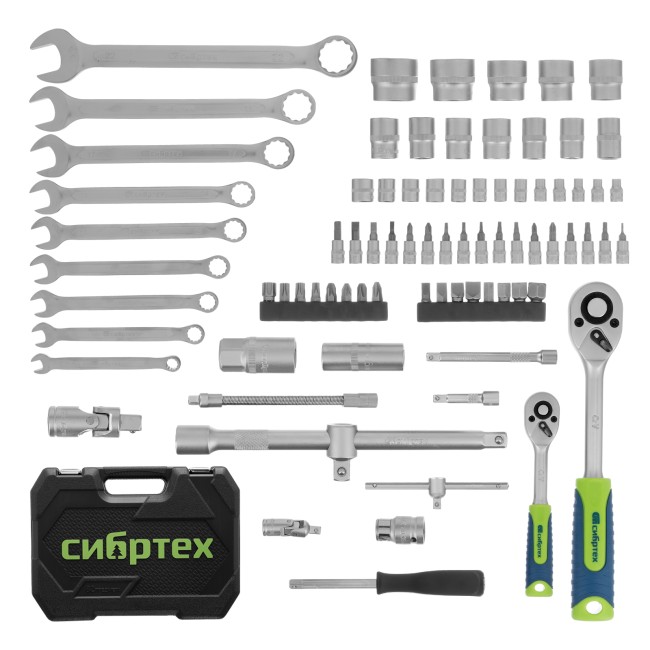 Набор инструментов 1/2", 1/4" 82 предмета Сибртех Набор инструментов 1/2", 1/4" 82 предмета Сибртех