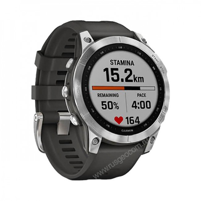 Часы Garmin Fenix 7 серебристый с графитовым силиконовым ремешком Часы Garmin Fenix 7 серебристый с графитовым силиконовым ремешком
