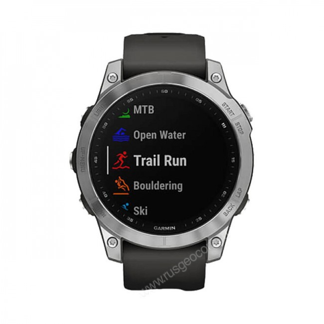 Часы Garmin Fenix 7 серебристый с графитовым силиконовым ремешком Часы Garmin Fenix 7 серебристый с графитовым силиконовым ремешком