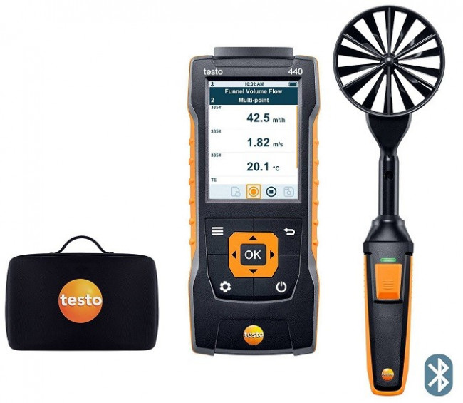 Комплект Testo 440 с Bluetooth-крыльчаткой 100 мм и кейсом Комплект Testo 440 с Bluetooth-крыльчаткой 100 мм и кейсом