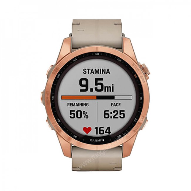 Часы Garmin Fenix 7S Sapphire Solar титановый цвета розовое золото с песчаным кожаным ремешком Часы Garmin Fenix 7S Sapphire Solar титановый цвета розовое золото с песчаным кожаным ремешком