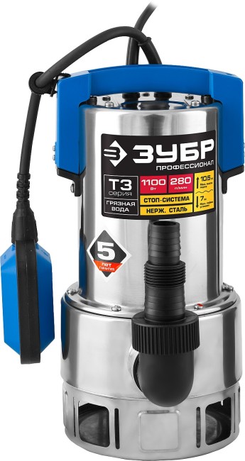 Дренажный насос для грязной воды Профессионал НПГ-Т3-1100-С ЗУБР 1100 Вт