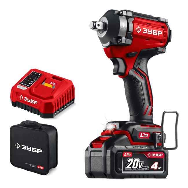 Ударный гайковерт ГБУ-500-41 ЗУБР 20 В, 500 Н·м, 1 АКБ LMS (4 А·ч)