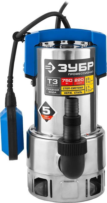 Дренажный насос для грязной воды Профессионал НПГ-Т3-750-С ЗУБР 750 Вт