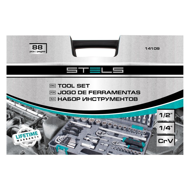 Набор инструментов 1/2", 1/4", CrV 88 предметов Stels