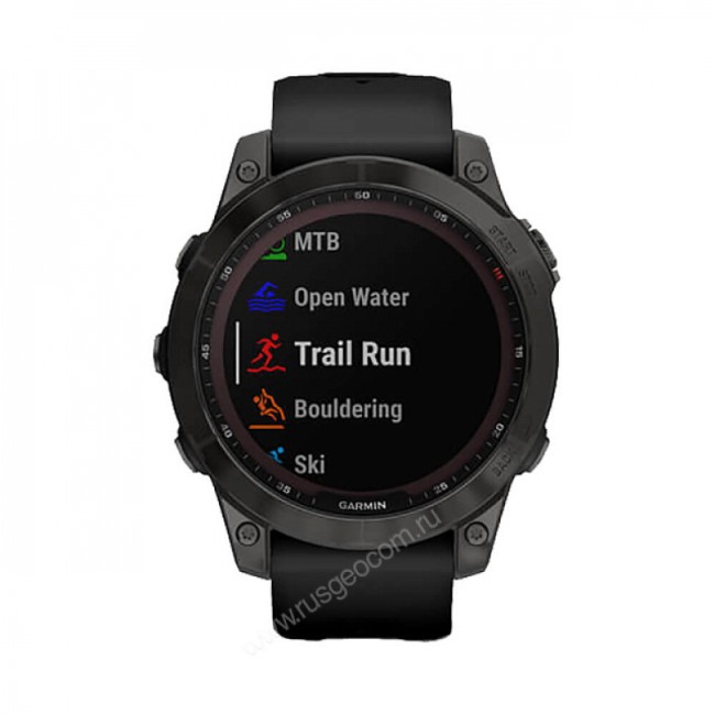 Часы Garmin Fenix 7 Sapphire Solar титановый серый DLC с черным ремешком