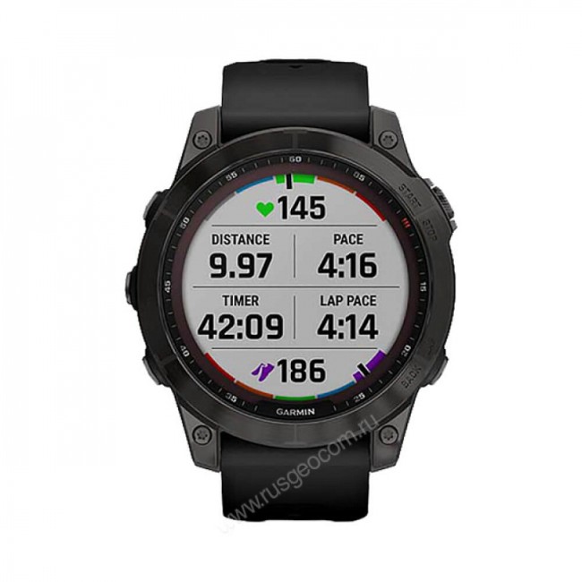 Часы Garmin Fenix 7 Sapphire Solar титановый серый DLC с черным ремешком