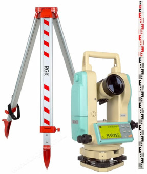 Комплект теодолит RGK T-02 (оптический отвес) с поверкой штатив рейка - 3 в 1